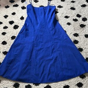 Zara size Large Royal Blue poplin midi summer strap Dress